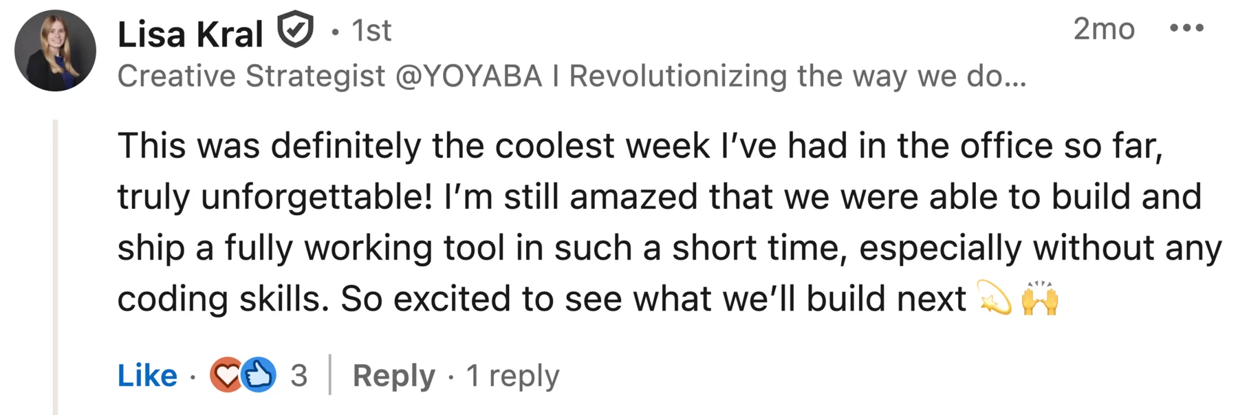 Participant feedback screenshot 1 from a AI hackathon