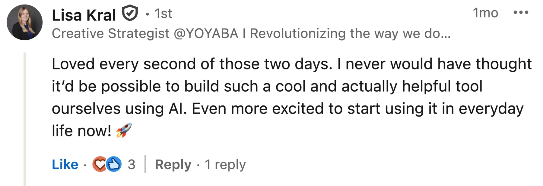 Participant feedback screenshot 5 from a AI hackathon