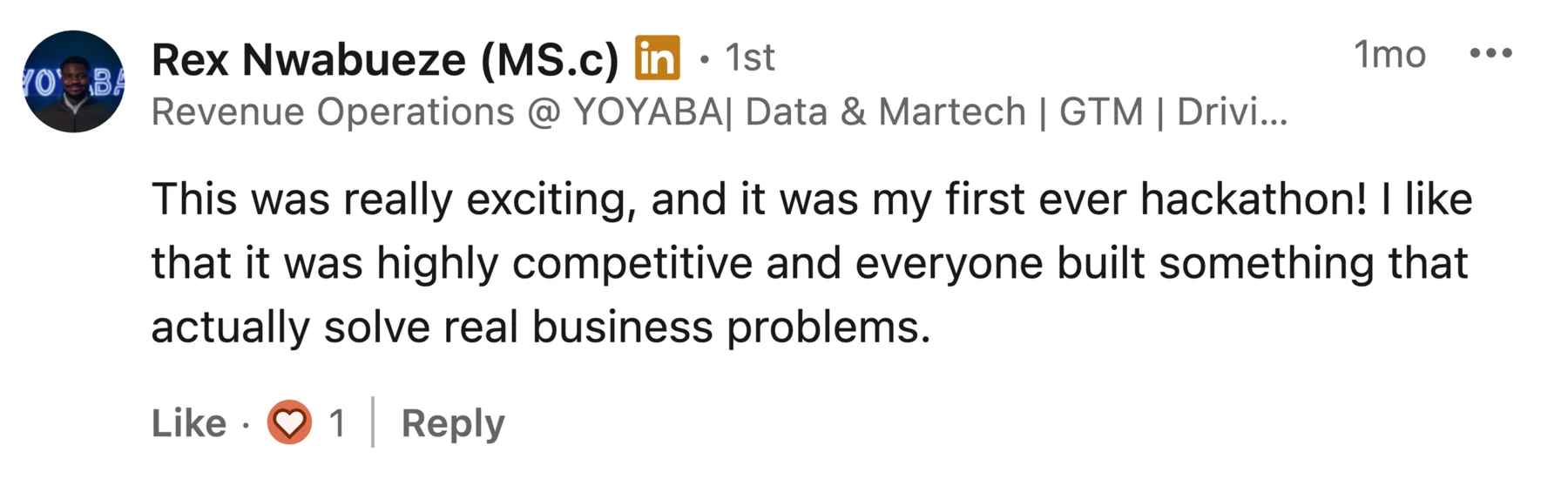 Participant feedback screenshot 9 from a AI hackathon